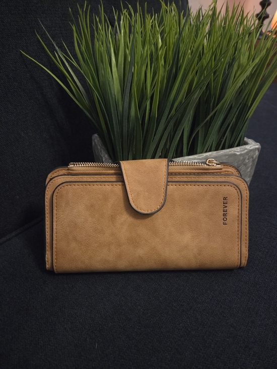Forever Wallet Handbags - Forever Women's Tan Faux Leather Suede Like) Zip Wallet